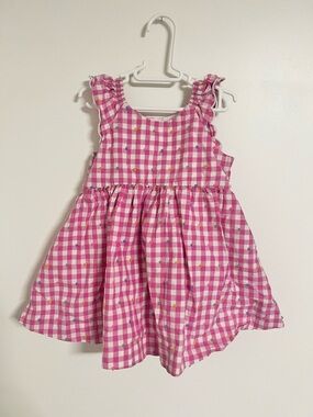 GAP Pink Gingham Ruffle-Sleeve lined Dress with Multicolor Dots